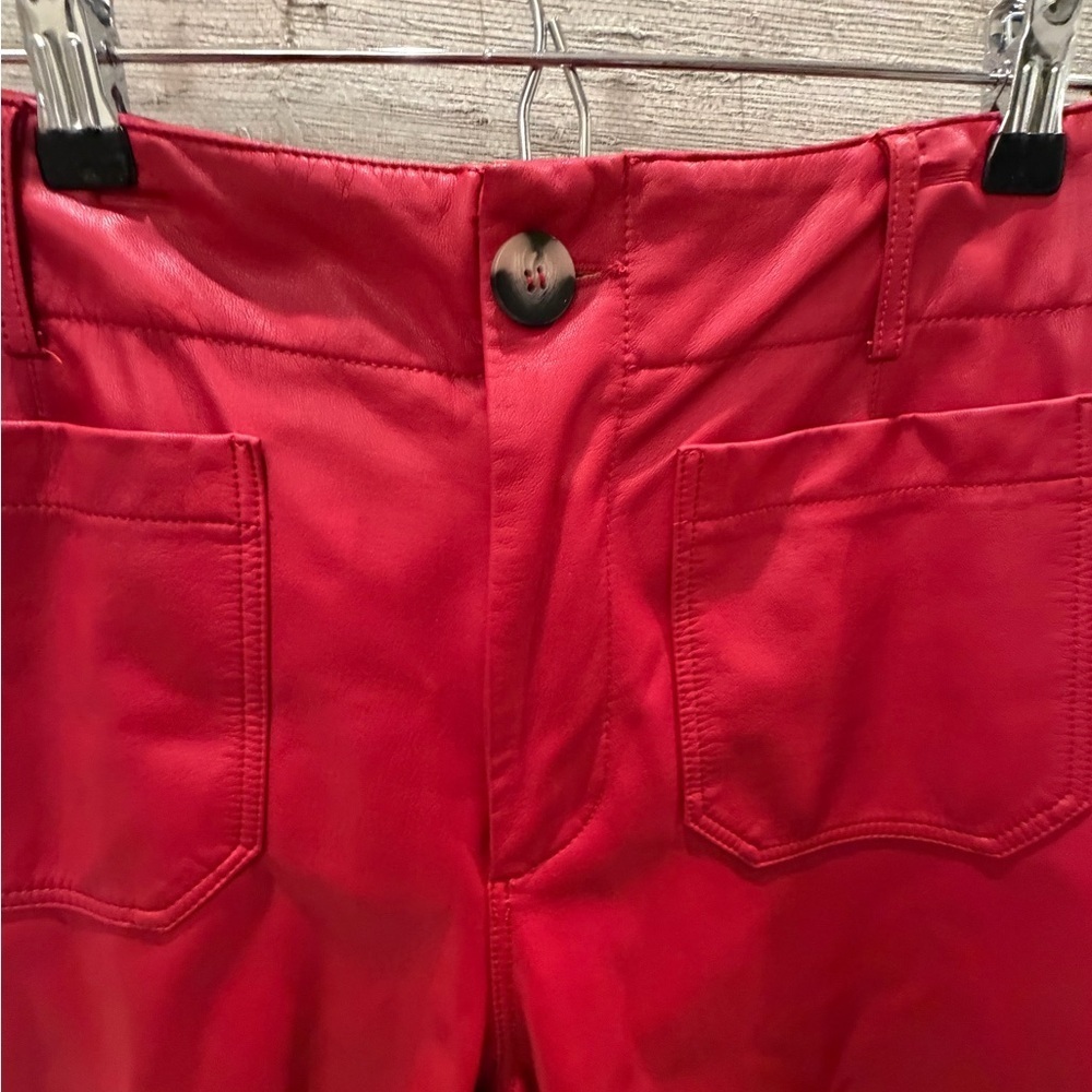 28p 28 petite Anthropologie Maeve Colette wide leg faux leather crop pants red - Picture 7 of 15